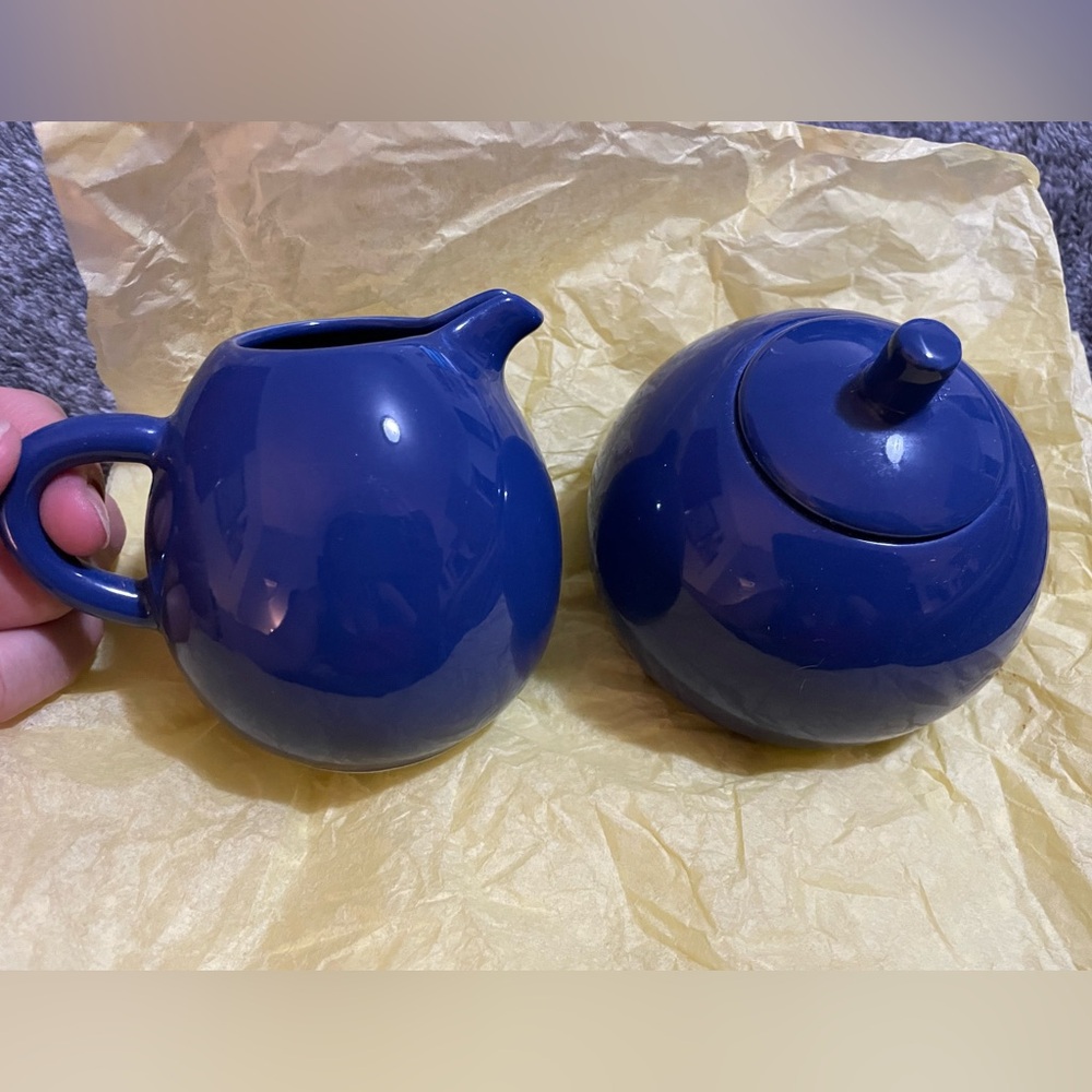 Blue Ceramic Creamer and Sugar Bowl Set